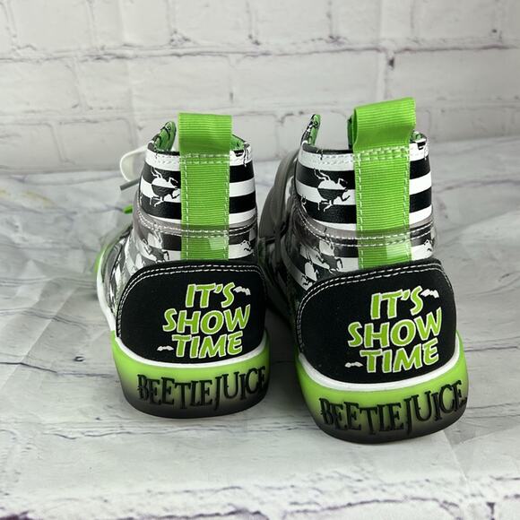 Beetlejuice High Top It’s Show Time Striped Neon Green Sneakers Women’s 7 - Picture 4 of 8